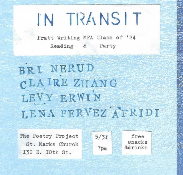 Friday, May 31 (tomorrow!) at @poetry_project, come and celebrate this year’s MFA brilliant graduates as they read from their theses ✨