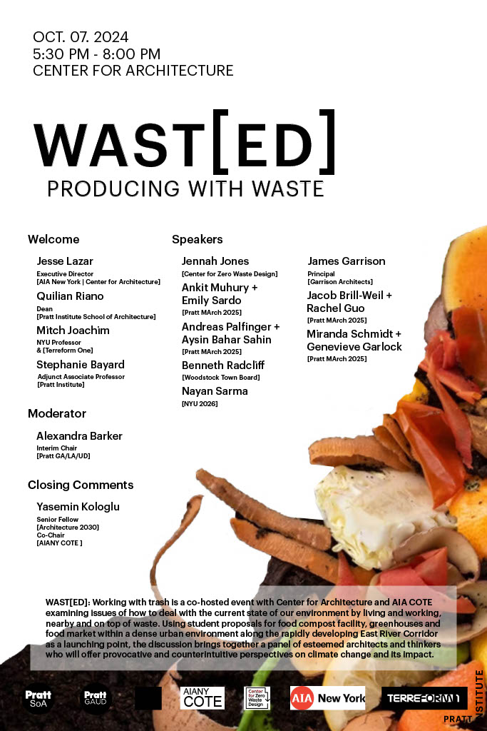 Event poster titled WAST[ED] with the background image showing a pile of food waste.